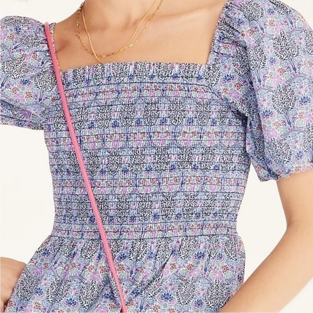 J Crew Smocked Sqareneck Organic Cotton Top Liberty Club Nouveau Purple Floral S